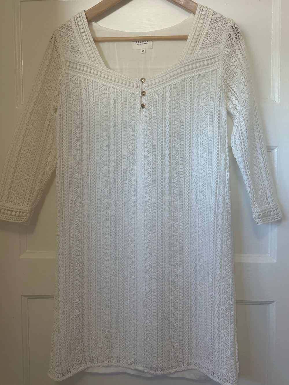SEZANE crochet 1960s style shift dress 34